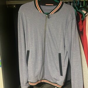 Zara blue red and white color way zip up bomber jacket